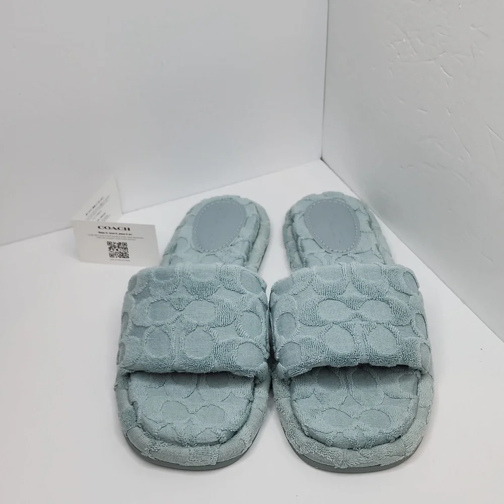 ⭐️COACH💯 NWT "BRIDGETT TERRY" SLIDERS/SHOES, THE SIZE IS 8.5 LADIES, AQUA COLOR - Picture 2 of 16